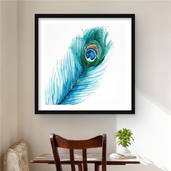 Begin Home Decor C1FM2424UY2B3H 24 x 24 in. Long Peacock Feather - Framed Matted Print Wall Art for Home Decor