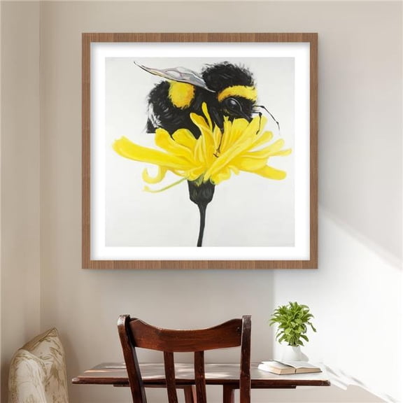 Begin Home Decor C1FM2424V6GROW 24 x 24 in. Bumblebee On A Dandelion - Framed Matted Print Wall Art - Home Decor