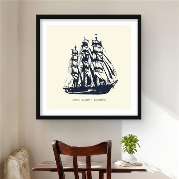 Begin Home Decor C1FM2424VH81LG 24 x 24 in. Old Boat - Marine Beige Framed Matted Print for Home Decor