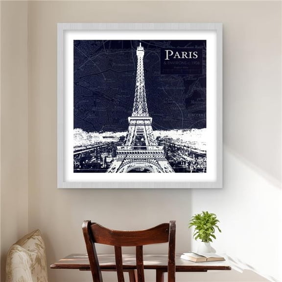 Begin Home Decor C1FM2424W6JPW9 24 x 24 in. Paris Blue Print & Eiffel Tower Wall Art - Framed Bedroom Decor