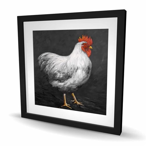 Begin Home Decor C1FM2424WB7XIC 24 x 24 in. Gray Rooster 2 - Framed Matted Print Wall Art - Animals Kitchen Decor