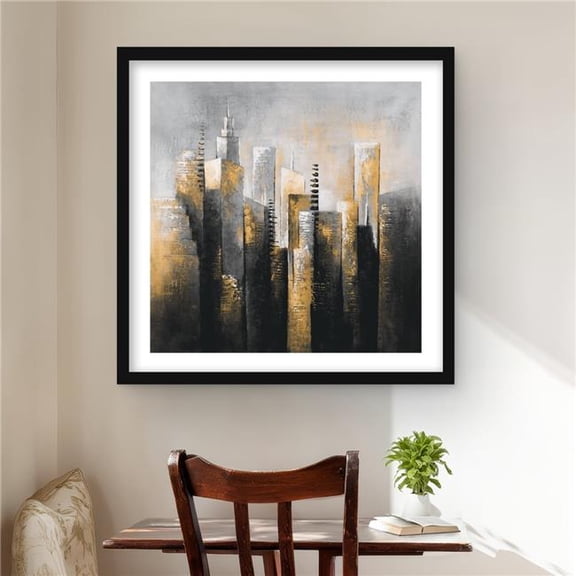 Begin Home Decor C1FM2424WHOMG4 24 x 24 in. Abstract Gold Skyscraper - Black Office Framed Matted Print