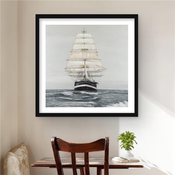 Begin Home Decor C1FM2424WI4ADS 24 x 24 in. Ship Gently Sailing by A Cloudy Day Wall Art - Marine Coastal Print
