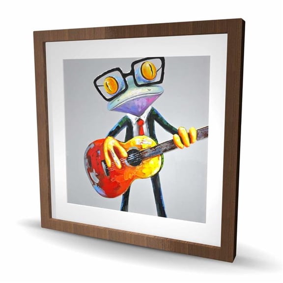 Begin Home Decor C1FM2424Y08L8G 24 x 24 in. Funny Frog Playing Guitar - Framed Matted Print - Home Decor