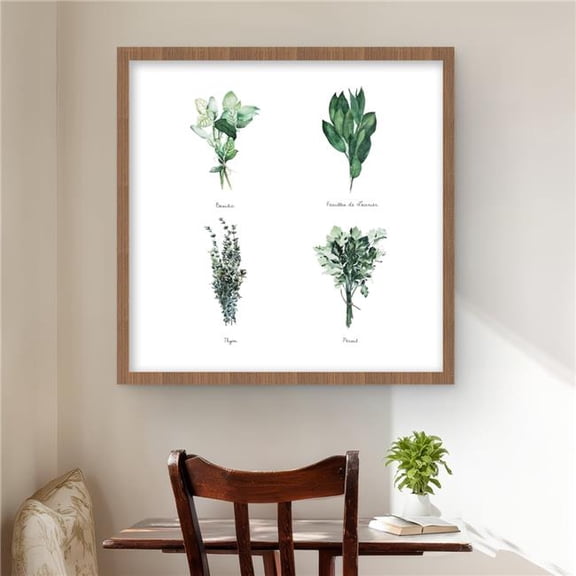 Begin Home Decor C1FM2424Y78FJ0 24 x 24 in. Fines Herbes - Framed Matted Print Wall Art - Green Botanical Decor