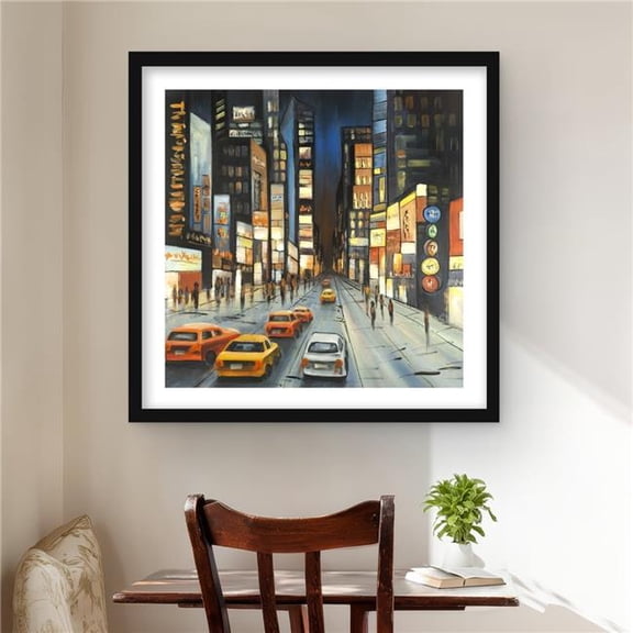 Begin Home Decor C1FM2424YRU67N 24 x 24 in. View On Times Square - Framed Matted Print Wall Art - Home Decor
