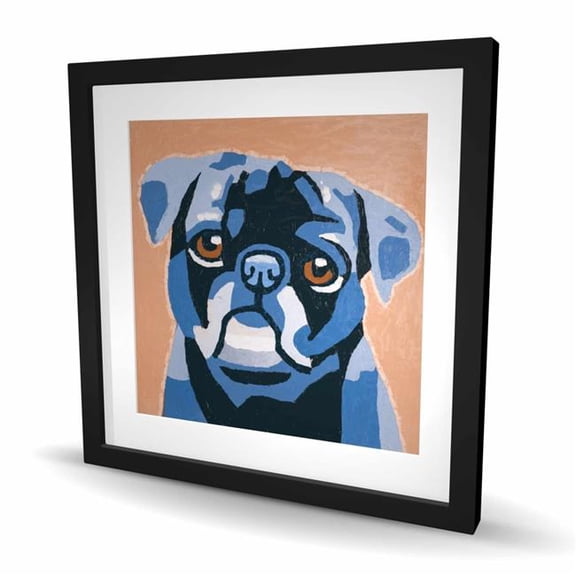 Begin Home Decor C1FM2424ZKSD7C 24 x 24 in. Flash the Pug - Dog Blue Framed Matted Print Wall Art - Home Decor