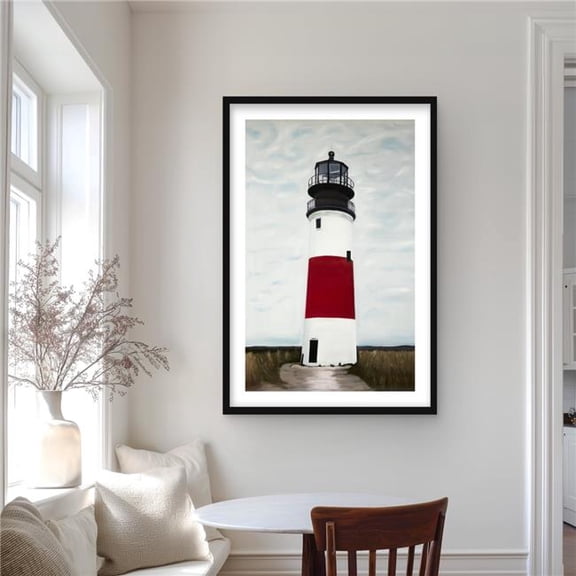 Begin Home Decor C1FM243624Q1ZL 24 x 36 in. Sankaty Head Lighthouse Print - Marine Blue Framed Decor