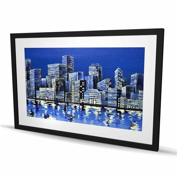 Begin Home Decor C1FM24362JLE3X 24 x 36 in. City in Blue - White Cities Framed Matted Print - Home Decor