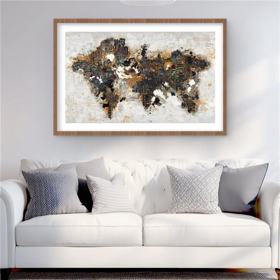 Begin Home Decor C1FM24364FOP26 24 x 36 in. Abstract World Map with Typography - Modern Framed Print