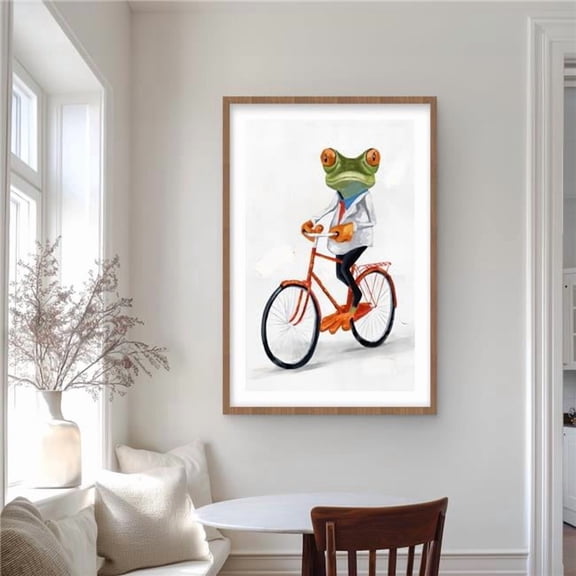 Begin Home Decor C1FM24365Z31VS 24 x 36 in. Funny Frog Riding A Bike - Black Bedroom Framed Print Decor