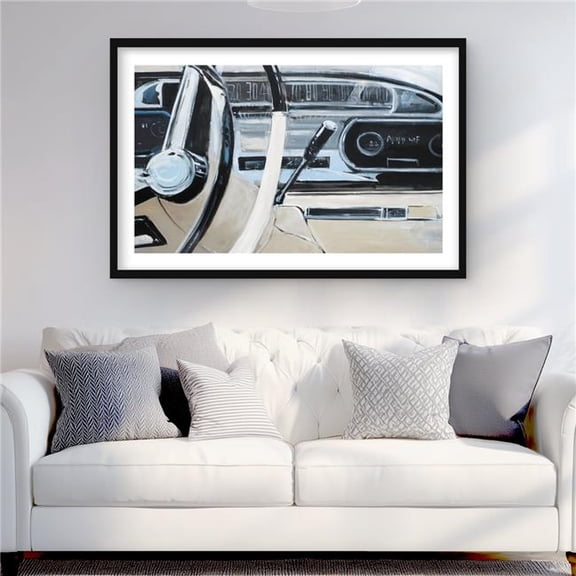 Begin Home Decor C1FM24369YLVDW 24 x 36 in. 1950S Car Dashboard Print - Framed Matted Home Decor Art