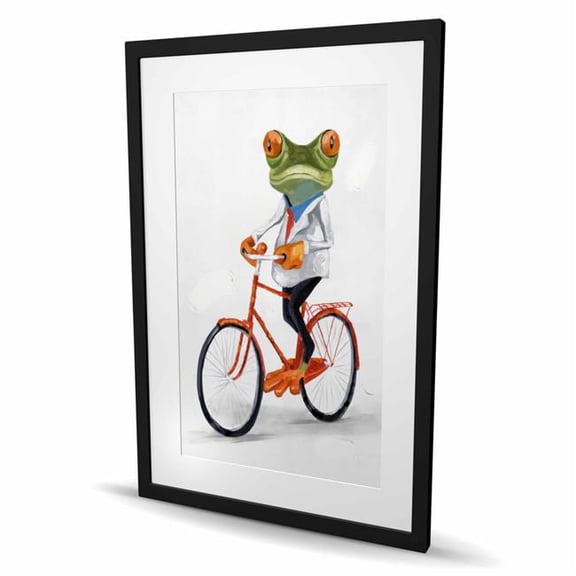 Begin Home Decor C1FM2436COXF0H 24 x 36 in. Funny Frog Riding A Bike - Black Livingroom Framed Print
