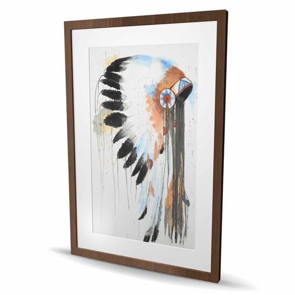 Begin Home Decor C1FM2436CSYPJA 24 x 36 in. Indian War Bonnet - Spiritual Blue Framed Matted Print Decor