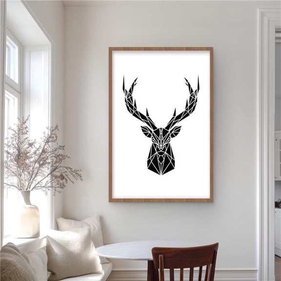 Begin Home Decor C1FM2436EJO33A 24 x 36 in. Geometric Deer Head - Office White Framed Matted Print