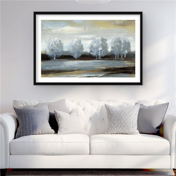 Begin Home Decor C1FM2436EML6GE 24 x 36 in. Gray Landscape - Office Trees Framed Matted Print for Decor