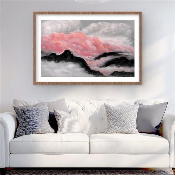 Begin Home Decor C1FM2436F1UXV5 24 x 36 in. Gray & Pink Clouds - Framed Matted Print for Home Decor