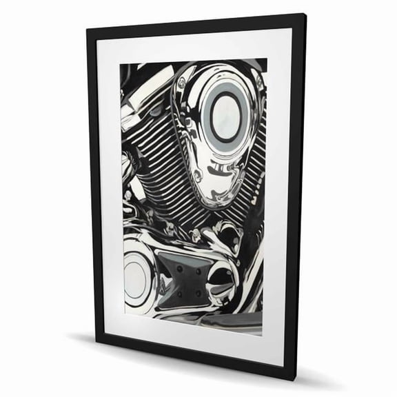 Begin Home Decor C1FM2436FL4EXD 24 x 36 in. Motorcycle Engine Framed Matted Print - Home Decor Art