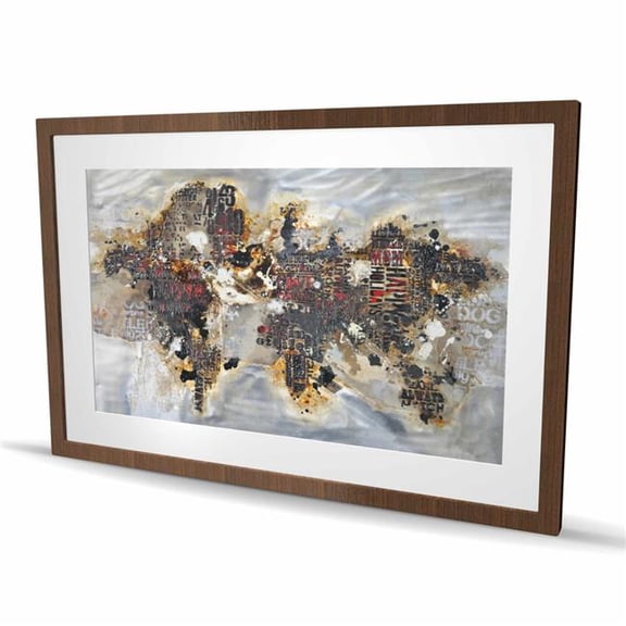 Begin Home Decor C1FM2436GC7OIW 24 x 36 in. Texturized World Map with Typography - Modern Framed Print