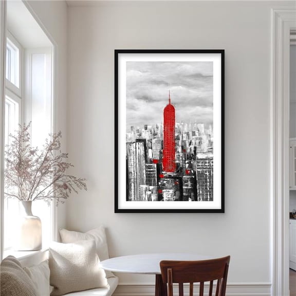 Begin Home Decor C1FM2436GGXYDR 24 x 36 in. Empire State Building Red Framed Matted Print - Home Decor