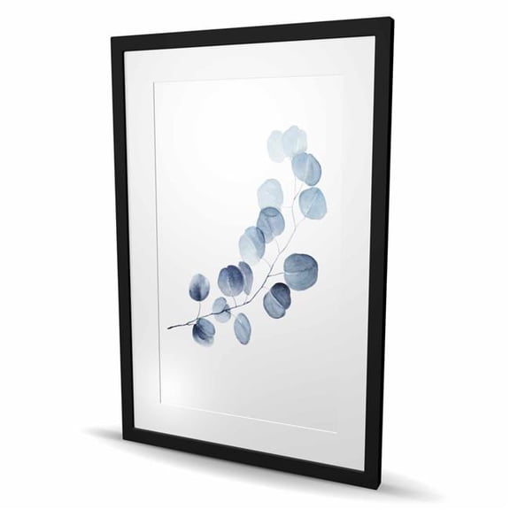 Begin Home Decor C1FM2436IQ3YPW 24 x 36 in. Blue Leaves Eucalyptus Framed Matted Print - Home Decor