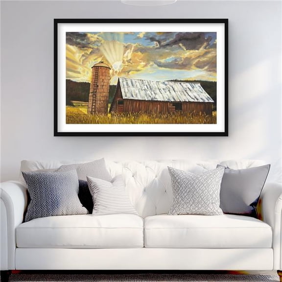 Begin Home Decor C1FM2436J78BTF 24 x 36 in. Hay Barn - Yellow Bedroom Framed Matted Print for Home Decor