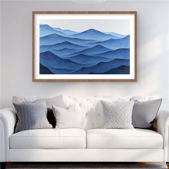 Begin Home Decor C1FM2436JT4A9W 24 x 36 in. Dark Calm Ocean Waves - White Marine Framed Matted Print