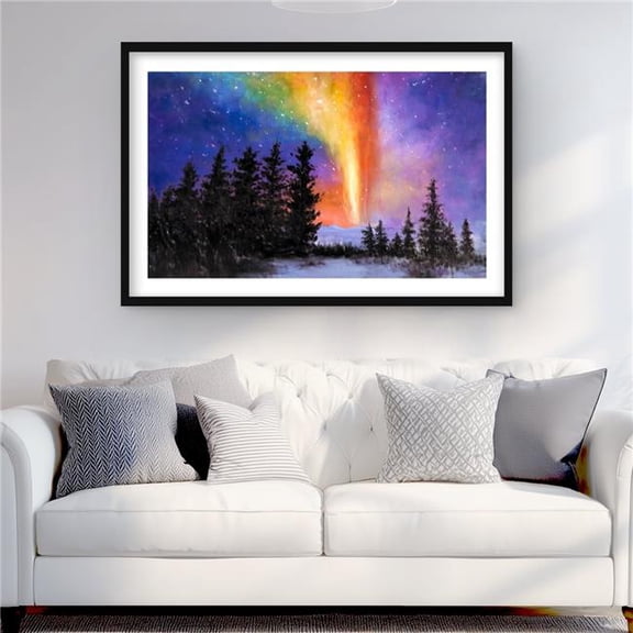 Begin Home Decor C1FM2436LNRF8C 24 x 36 in. Aurora Borealis in the Forest - Trees Contemporary Print