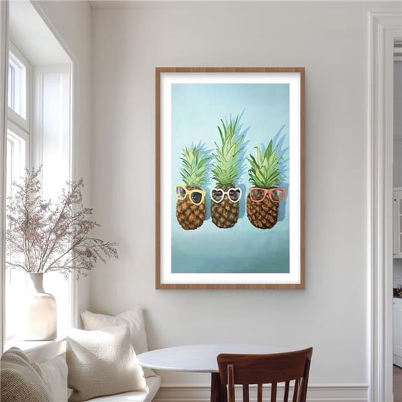 Begin Home Decor C1FM2436N5DIJJ 24 x 36 in. Summer Pineapples - Framed Matted Print for Home Decor