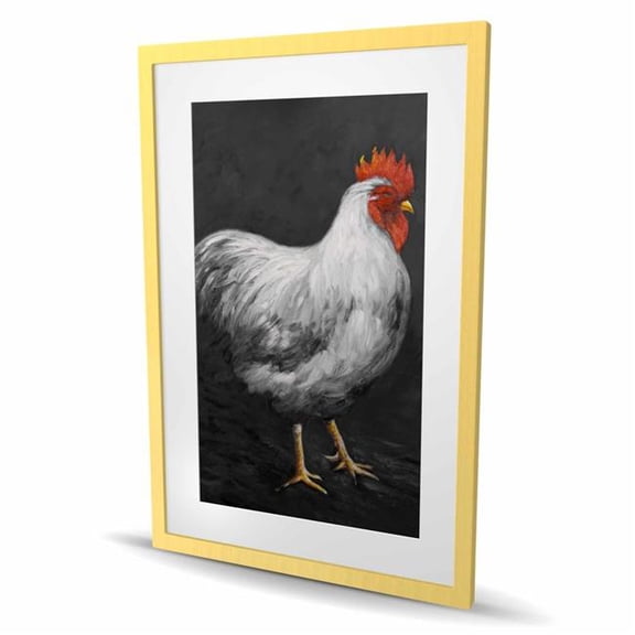 Begin Home Decor C1FM2436P5HX3D 24 x 36 in. Gray Rooster 2 - Black Framed Matted Print for Home Decor