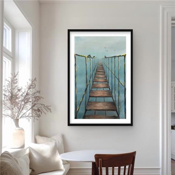 Begin Home Decor C1FM2436PX8IIY 24 x 36 in. In the Jungle - Blue Bridge Framed Matted Print - Home Decor