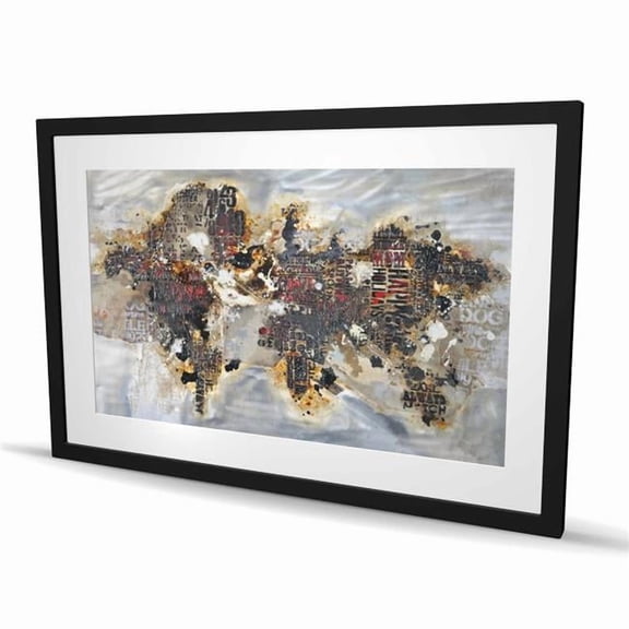 Begin Home Decor C1FM2436RC33OY 24 x 36 in. Texturized World Map with Typography - Framed Matted Print Bedroom Decor
