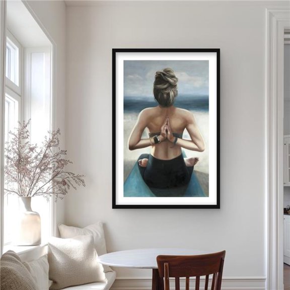 Begin Home Decor C1FM2436RDJYZ8 24 x 36 in. Reverse Prayer Pose - Bathroom Woman Matted Print for Decor