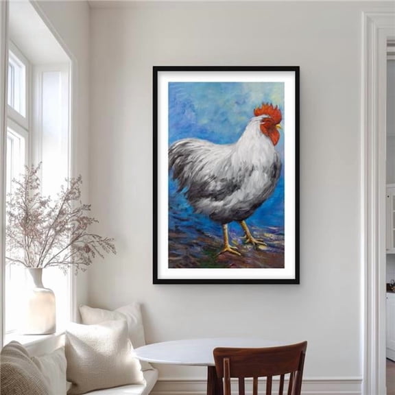 Begin Home Decor C1FM2436T78KRJ 24 x 36 in. Gray Rooster - Contemporary Kitchen Framed Matted Print