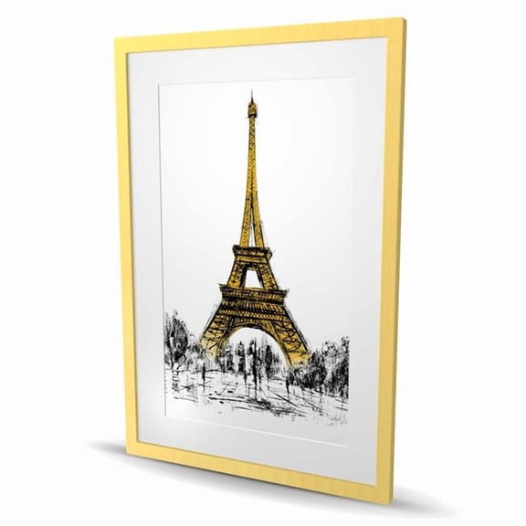 Begin Home Decor C1FM2436WWXGYP 24 x 36 in. Outline of Eiffel Tour - Black Trees Framed Matted Print