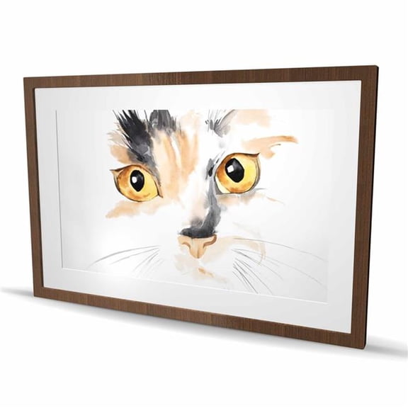 Begin Home Decor C1FM2436XHMYM6 24 x 36 in. Watercolor Cat Face Closeup - Feline Framed Matted Print