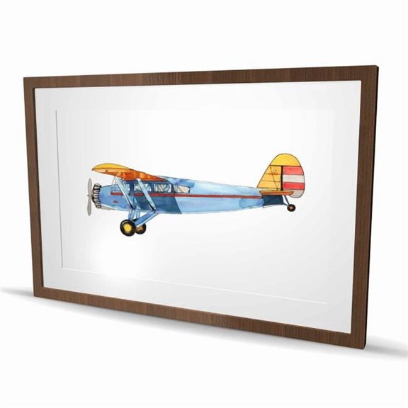 Begin Home Decor C1FM2436Y3DPZR 24 x 36 in. Small Blue Plane - Framed Matted Print for Home Decor