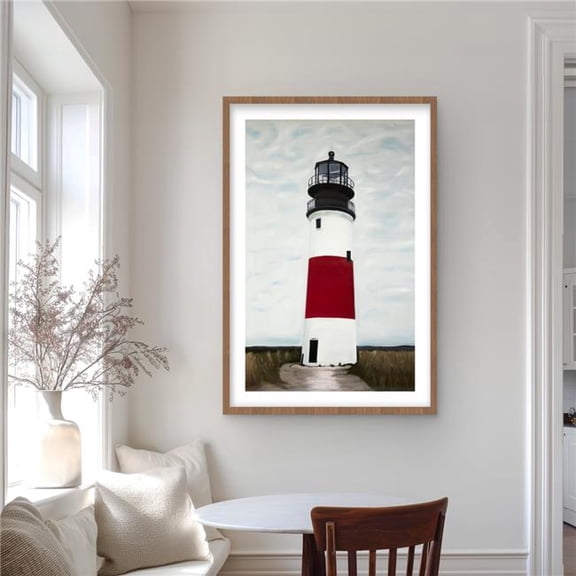 Begin Home Decor C1FM2436YATDI2 24 x 36 in. Sankaty Head Lighthouse Coastal Bathroom Framed Print Decor