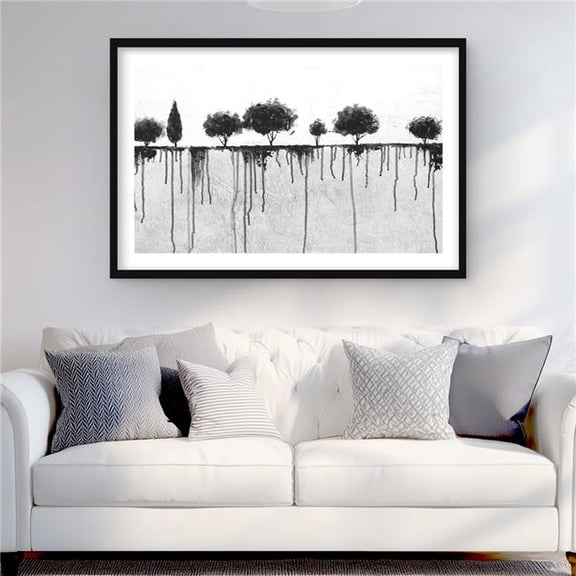 Begin Home Decor C1FM2436ZK8ZNV 24 x 36 in. Ink Bleeding Trees - Black Modern Framed Matted Print Decor