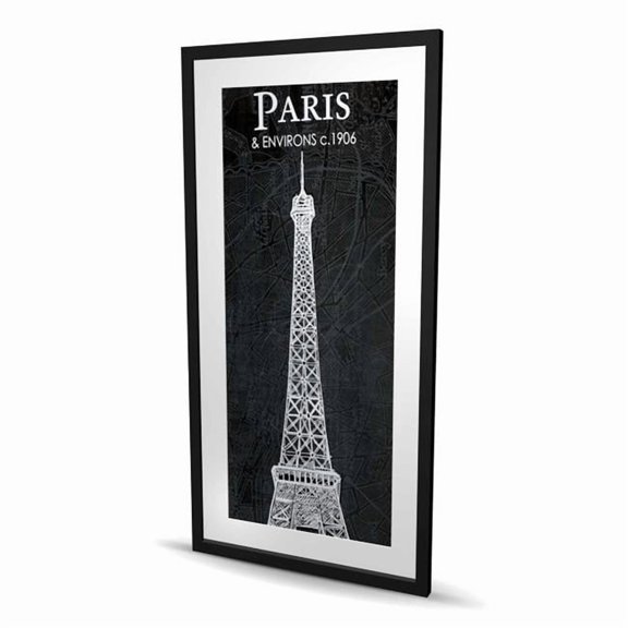 Begin Home Decor C1FM24480TIKK4 24 x 48 in. Eiffel Tower Sketch with Map - Black Framed Matted Print