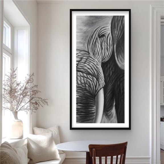 Begin Home Decor C1FM24482S2UZW 24 x 48 in. Elephant Gray Animals Framed Matted Print for Home Decor