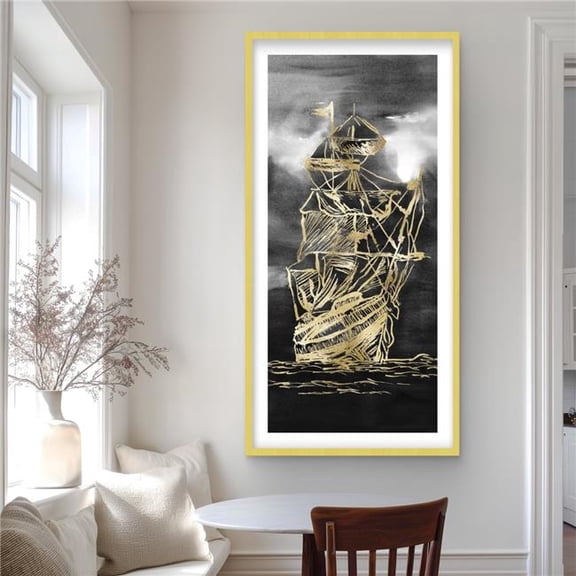 Begin Home Decor C1FM24485YCKDH 24 x 48 in. Sailing Little Ship Illustration Gold - Coastal Framed Print