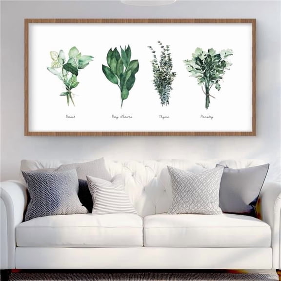 Begin Home Decor C1FM244869BWQS 24 x 48 in. Fine Herbs - Leaves Kitchen Matted Print for Home Decor