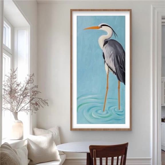 Begin Home Decor C1FM24486OFV9D 24 x 48 in. Gray Heron Framed Matted Print - Gray Animals Home Decor