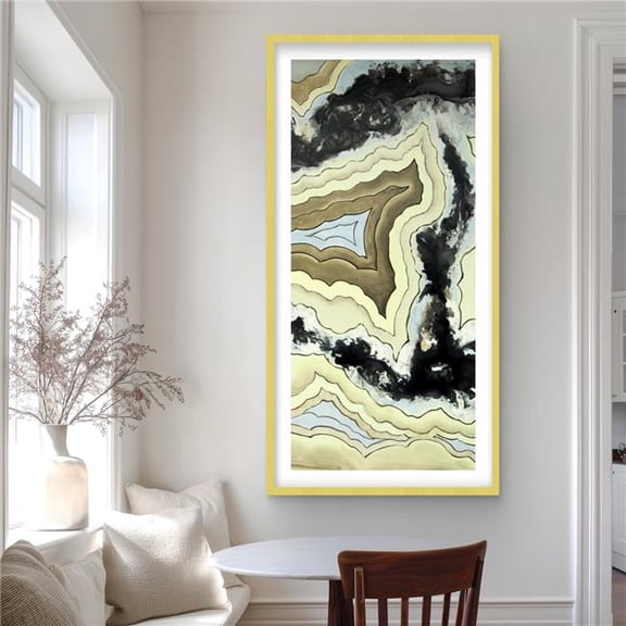 Begin Home Decor C1FM2448FECI09 24 x 48 in. Lace Agate Modern Shapes Framed Matted Print for Home Decor