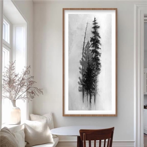 Begin Home Decor C1FM2448FN5ID3 24 x 48 in. Silhouette of Trees - Monochrome Black Framed Print Decor