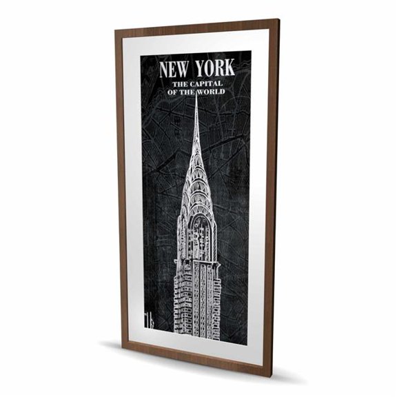 Begin Home Decor C1FM2448GQ2XMY 24 x 48 in. Chrysler Tower Sketch with Map Background - Monochrome Print