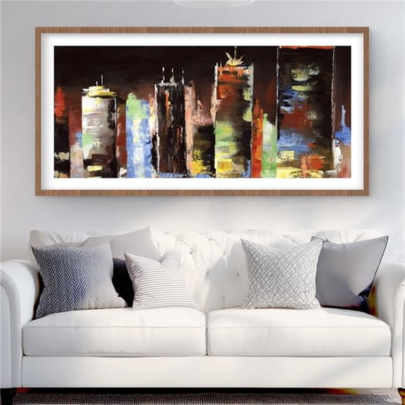 Begin Home Decor C1FM2448IVAS66 24 x 48 in. Cityscape by Night - Framed Matted Print for Home Decor
