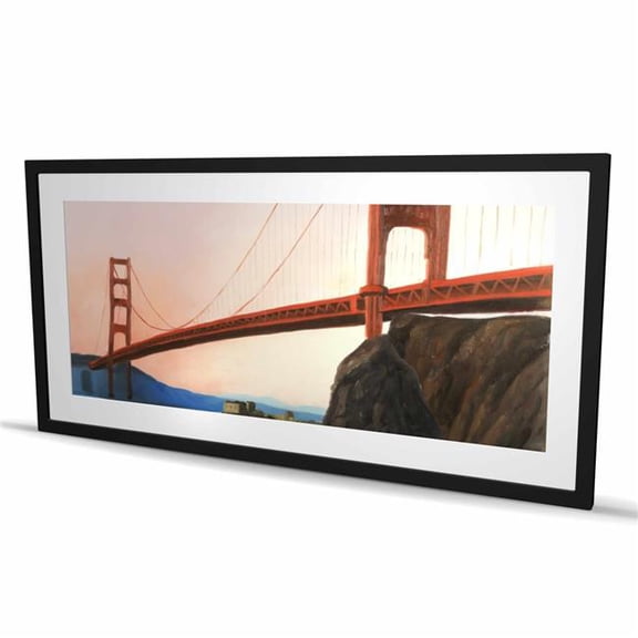 Begin Home Decor C1FM2448JOLUS5 24 x 48 in. Sunset on the Golden Gate Bridge - Framed Matted Print Decor