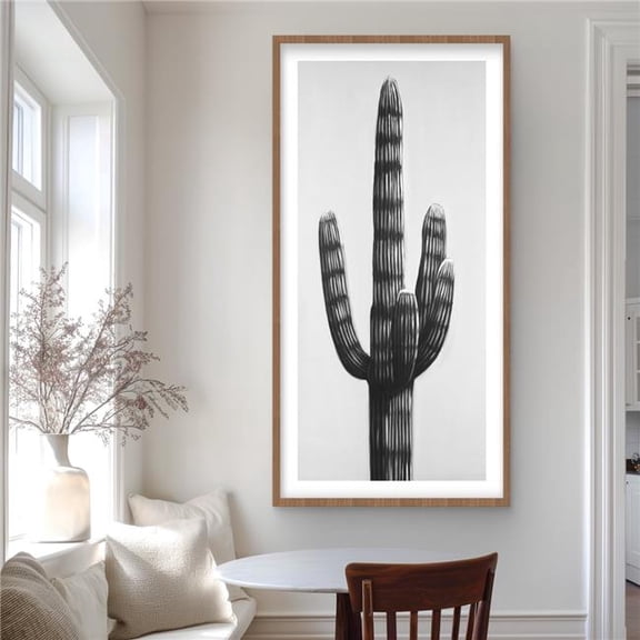 Begin Home Decor C1FM2448K3Y1U5 24 x 48 in. Large Cactus Bedroom Gray Framed Matted Print - Home Decor